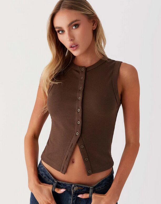 Zorina™ Ribbed Button-Up Tank