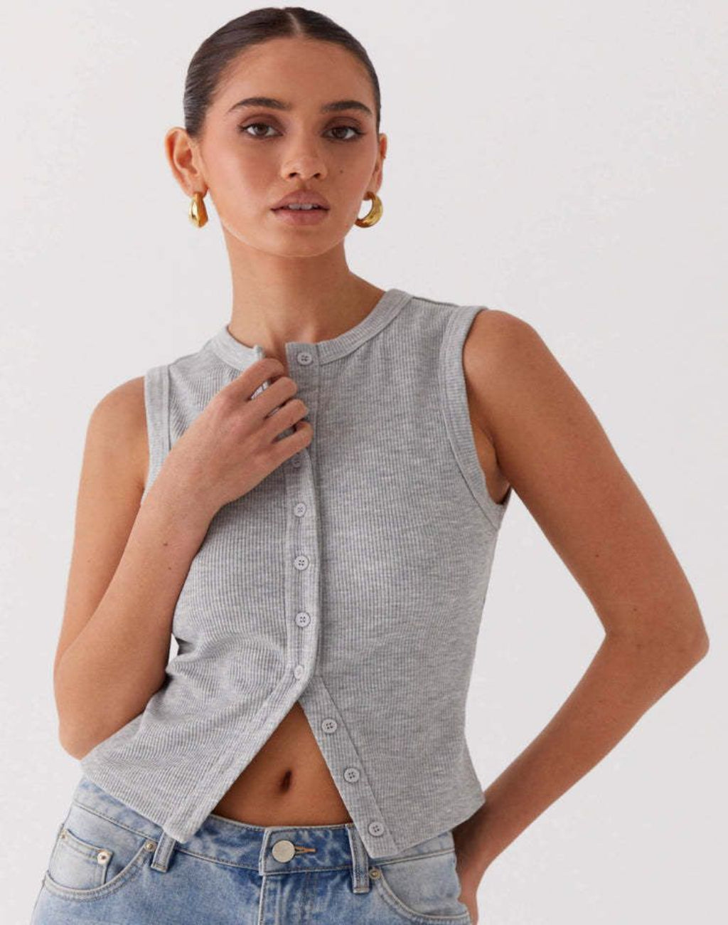 Zorina™ Ribbed Button-Up Tank