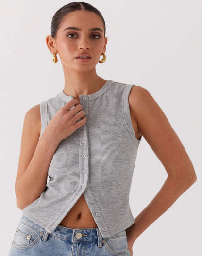 Zorina™ Ribbed Button-Up Tank